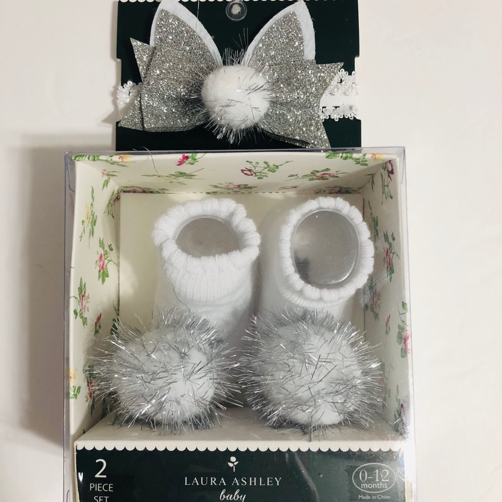Laura Ashley Baby 2pc. headwrap and socks